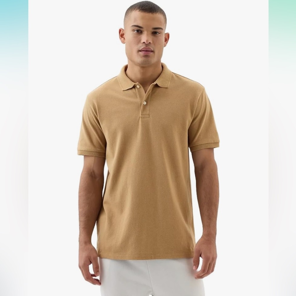 GAP Men's Medium Stretch Pique Polo Shirt in perfect khaki